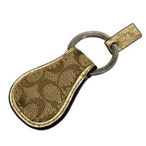 Auth COACH - Khaki Dark Brown Jacquard Leather Bag Charm